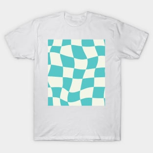 Turquoise Swirl Checkered Pattern Y2K Danish Pastel Pattern T-Shirt